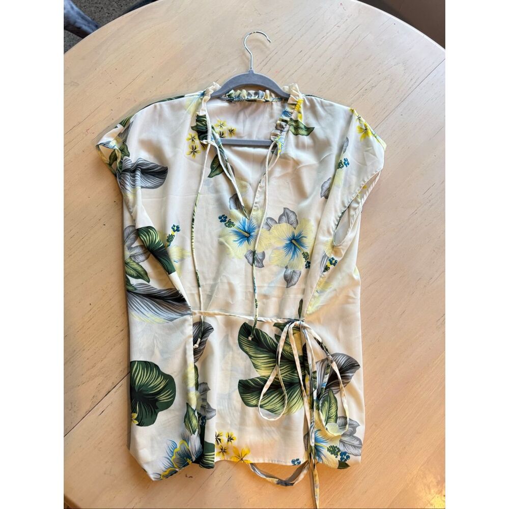 Zara Tropical Print Blouse SZ M - Picture 4 of 10